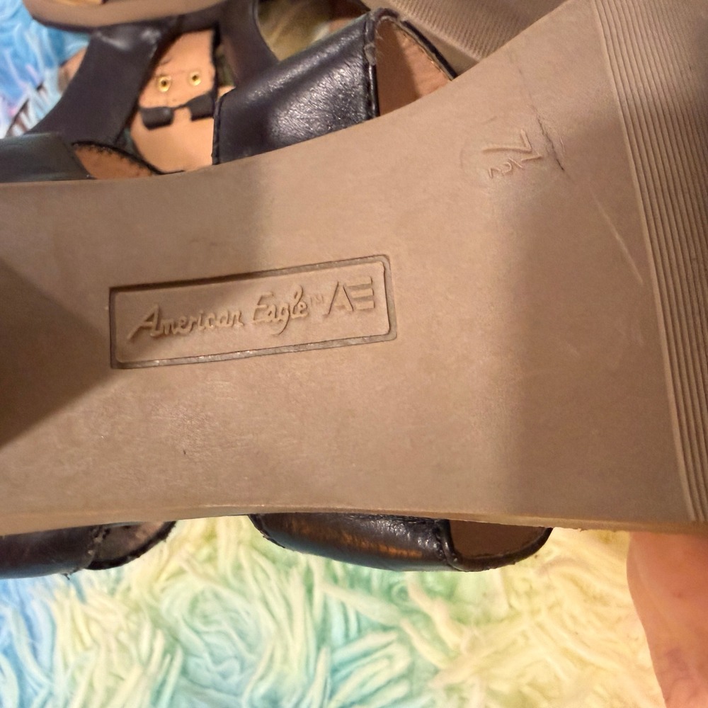 American Eagle Gladiator heels Sandals Womens 7.5 Black Studded Block - Picture 8 of 10